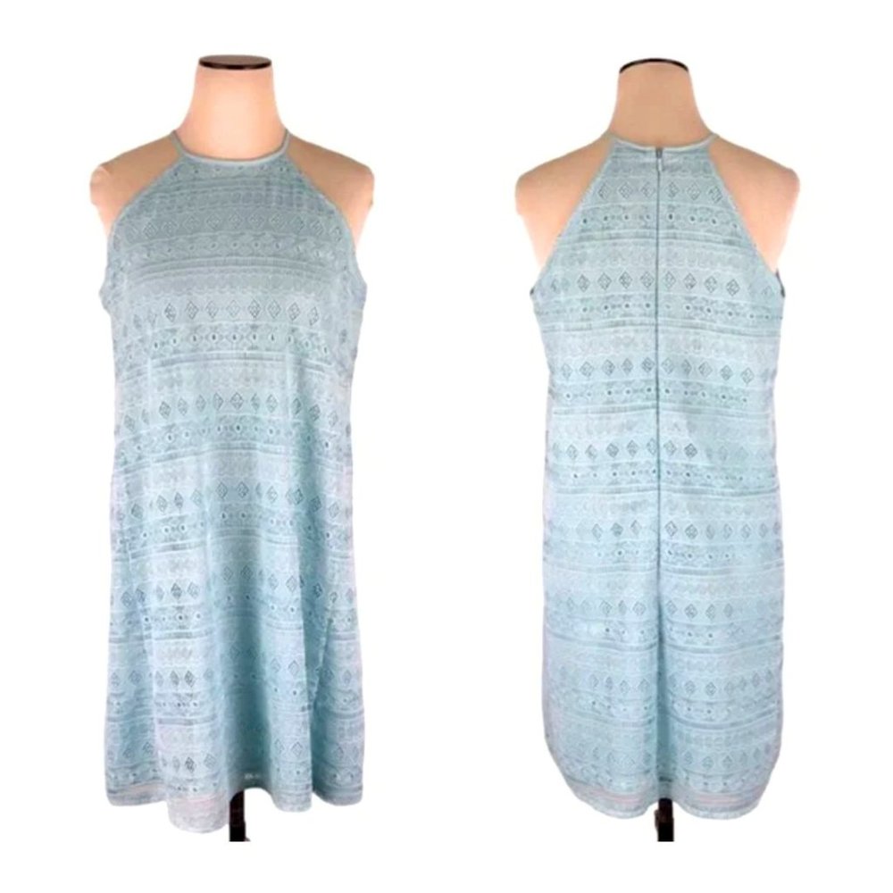 LOFT Mosaic Lace Halter Swing Dress Aqua Blue NWT